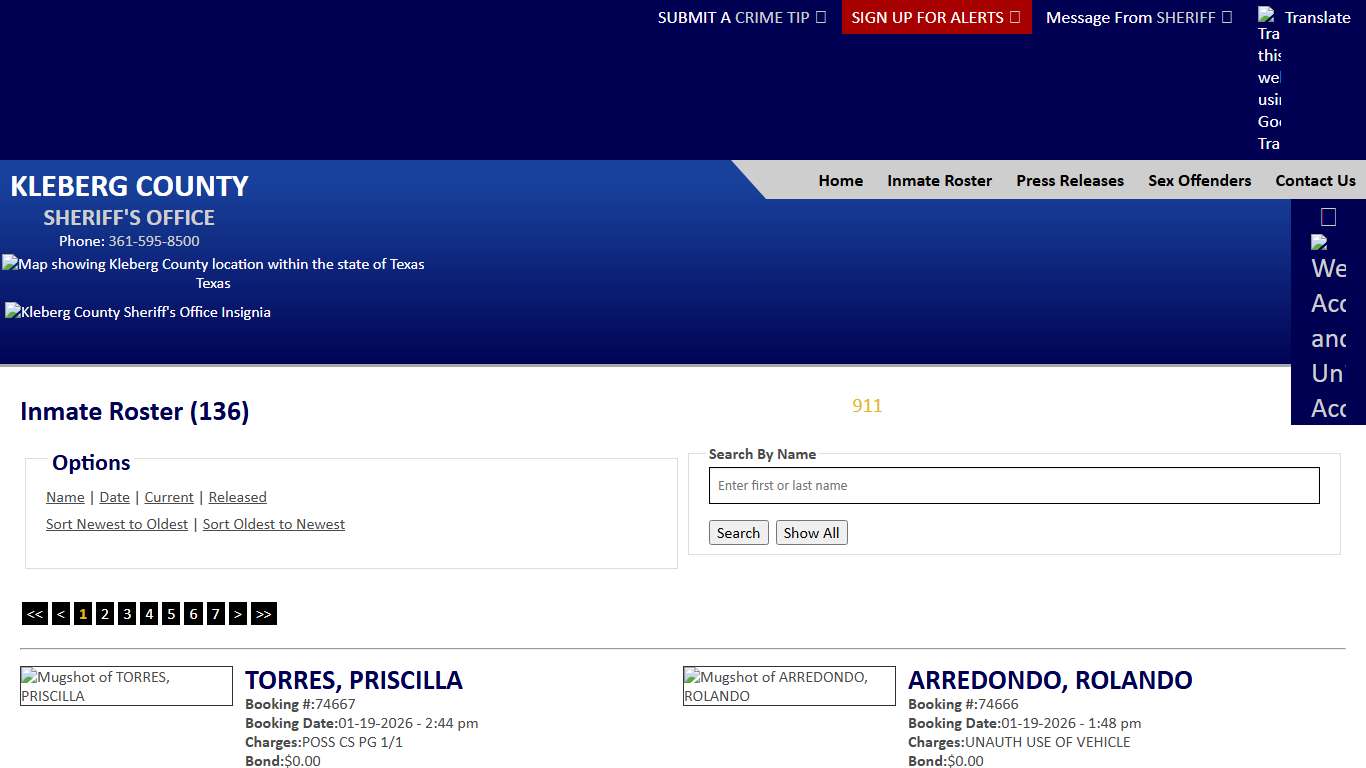 Inmate Roster - Current Inmates Booking Date Descending - Kleberg County Sheriff