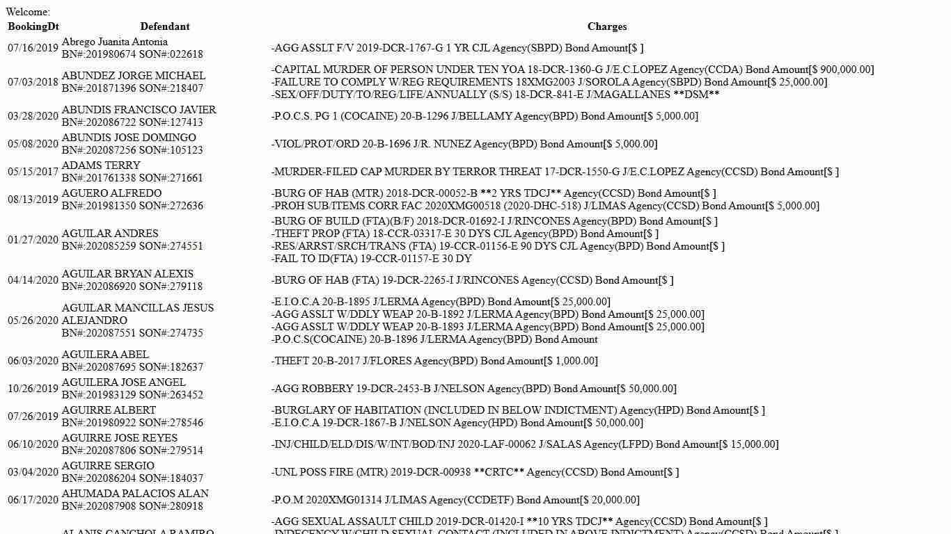 Cameron County | Inmate List